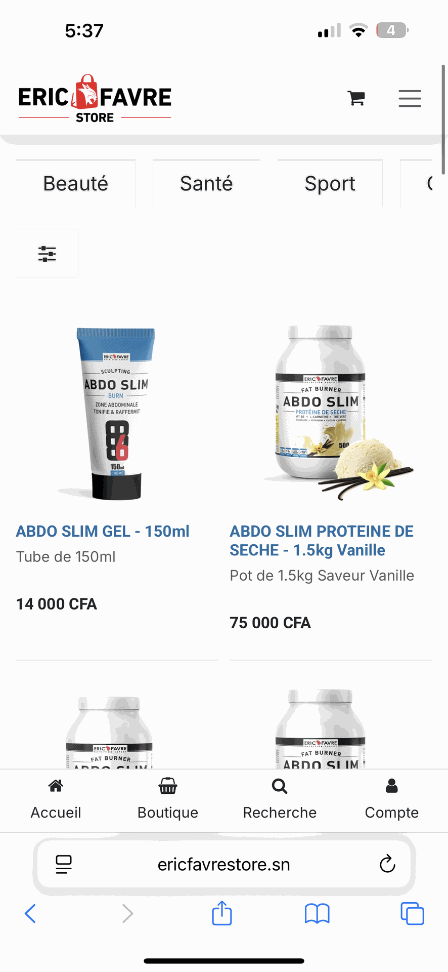 Boutique en ligne Eric Favre sur mobile